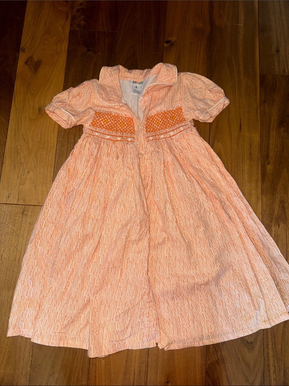 Girls' Peach Smocked Collar Casual Dress